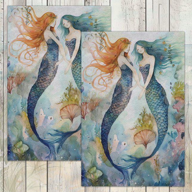 WEIZLICHE MERMAID SISTERDEKOUPAGE SEIDENPAPIER (WHIMSICAL MERMAID SISTERS DECOUPAGE TISSUE PAPER)