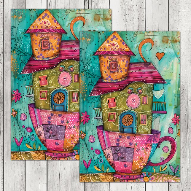 WEIZLICHE TEE-CUP-HAUS DECOUPAGE GEWEBE PAPIER (WHIMSICAL TEA CUP HOUSE DECOUPAGE TISSUE PAPER)