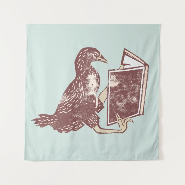 Weka Bird Lesen eines Buches Wandteppich (Vorderseite)