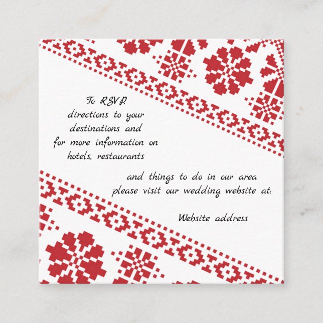 Welch und Red Tatreez Hochzeitsinformation Begleitkarte (Vorderseite)