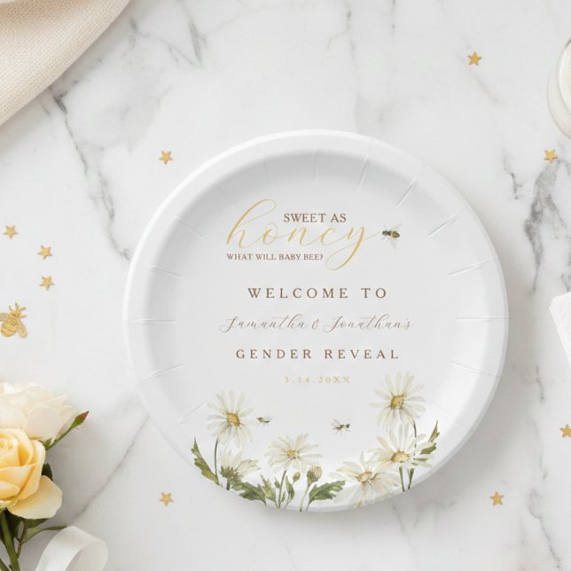 Welche Geschlecht Wird Das Baby Sein Geschlecht En Pappteller (Sweet As Honey Gender Reveal Paper Plate)