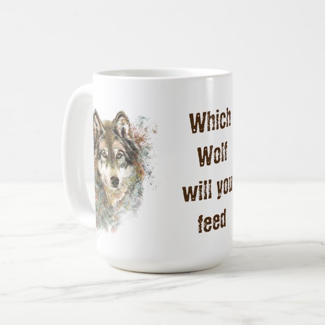 "Welcher Wolf füttre du?" Inspirationsszene Kaffeetasse (Vorderseite Links)