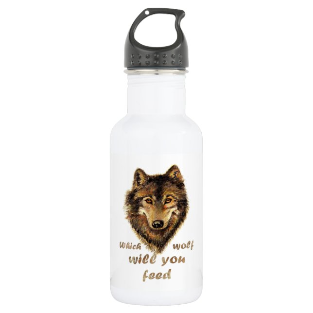 "Welcher Wolf füttre du?" Inspirationsszene Trinkflasche (Vorderseite)
