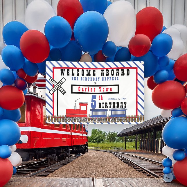 Welcome Aboard 5th Birthday Express Train Banner (Welcome Aboard Choo Choo Train 5th Birthday Express Train Outdoor Banner)