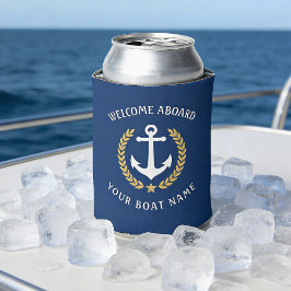 Welcome Aboard Boat Name Anchor Gold Laurel Navy Dosenkühler
