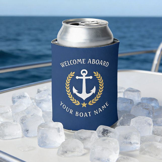 Welcome Aboard Boat Name Anchor Gold Laurel Navy Dosenkühler (Von Creator hochgeladen)