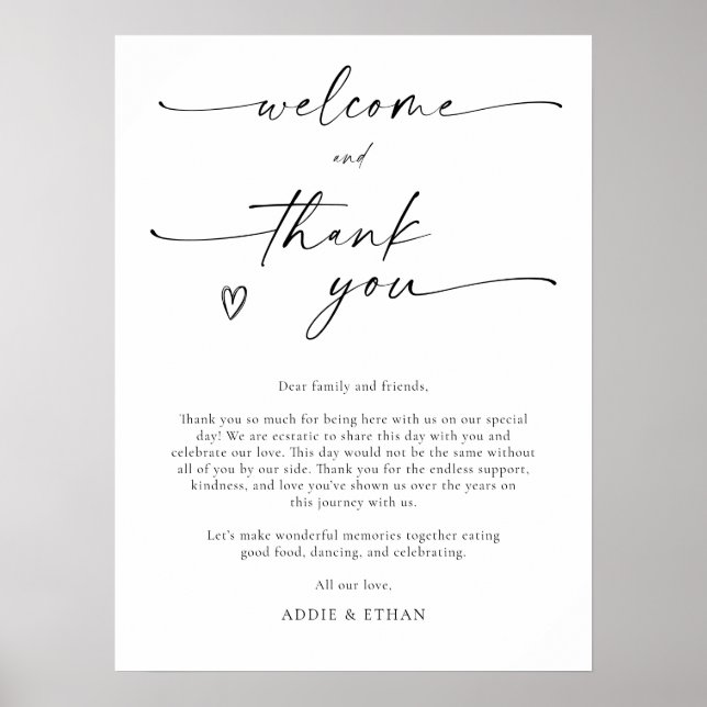 Welcome and Thank You Wedding Sign Poster (Vorne)