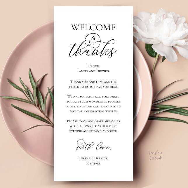 Welcome and Thanks Reception Dinner Thank You Card Programm (Welcome and Thanks Reception Dinner Thank You Card in Black and White)