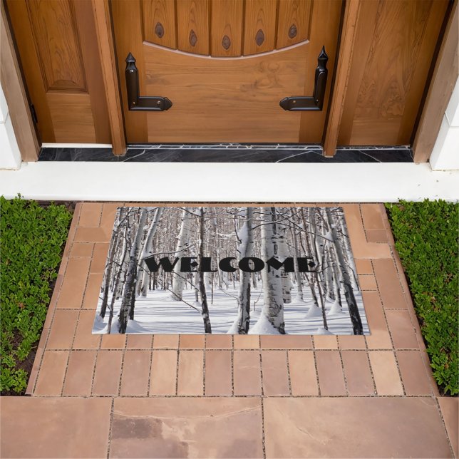 Welcome Aspens Trunks Snow Blend Foto Fußmatte (Außenbereich)