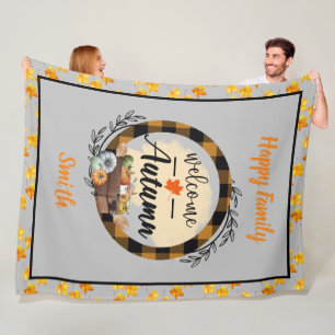 Welcome Autumn Pumpkin Vintag Fleecedecke