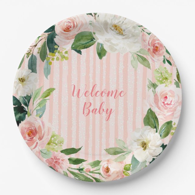 Welcome Baby 9" Dinner Teller - Babydusche (Vorderseite)