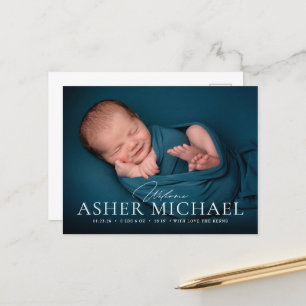 Welcome Baby Birth Foto Ankündigung Postcard Boy