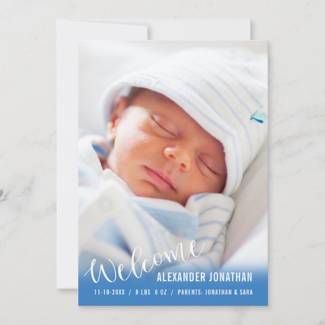 Welcome Baby Boy - Ankündigung des vertikalen Foto (Vorderseite)
