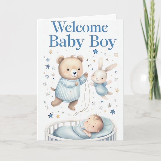 Welcome Baby Boy Karte (Vorderseite)