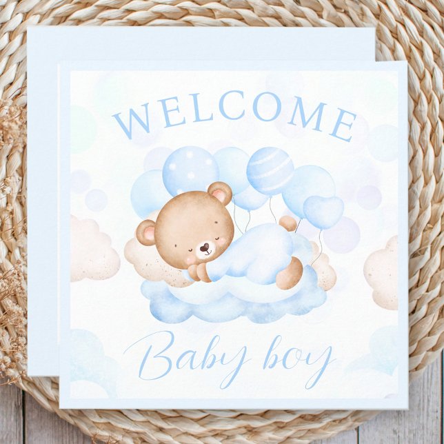 Welcome Baby Boy Name Blue Bear Card (Welcome Baby Boy Name Blue Bear Card)