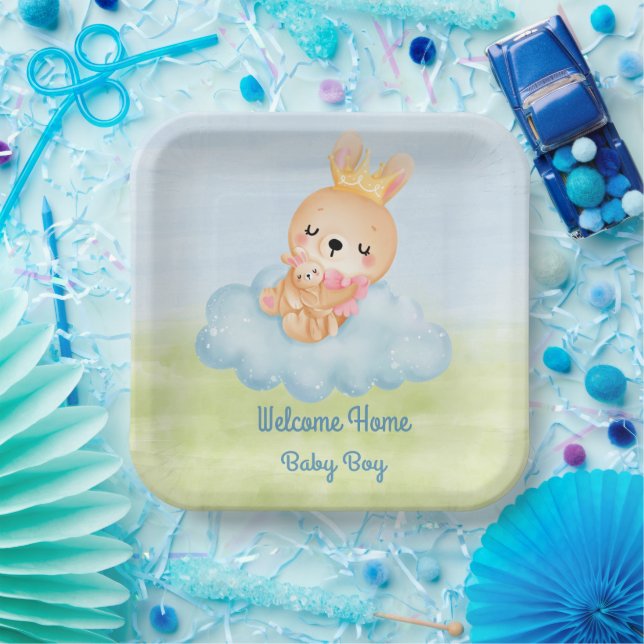 Welcome Baby Boy Paper Plate Pappteller (Party)