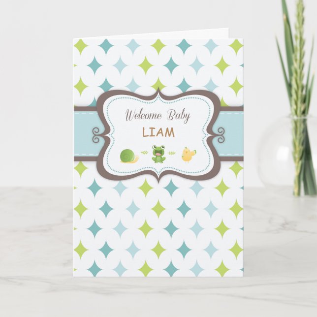 Welcome Baby Boy Personalisiert Name Karte (Vorderseite)