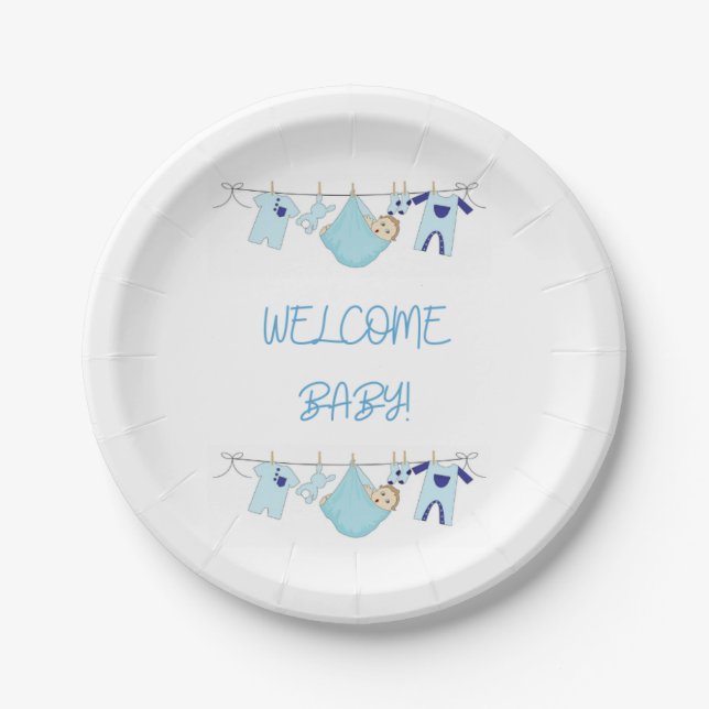 Welcome Baby Clothesline Paper Teller - Baby Boy (Vorderseite)