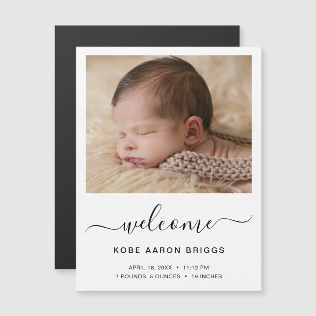 Welcome Baby Foto Birth Announcement Magnet (Vorne/Hinten)