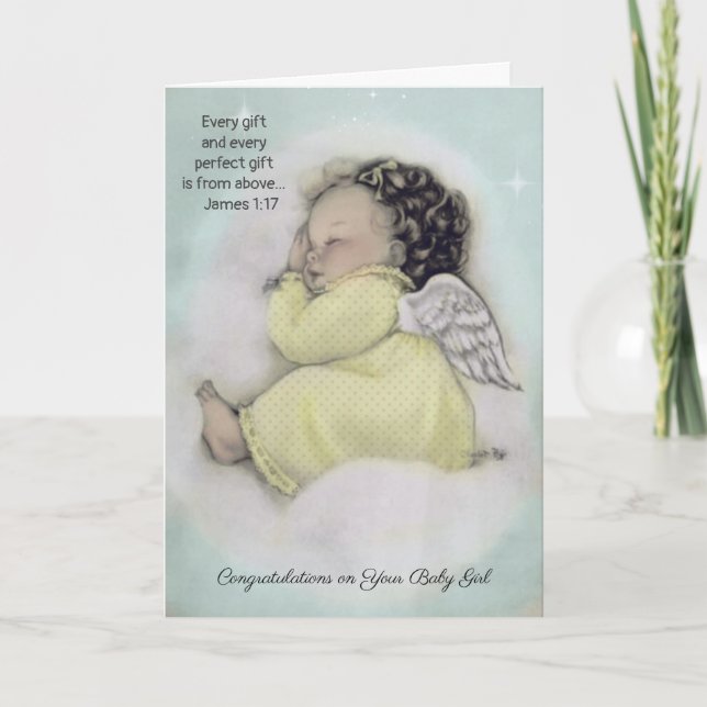 Welcome Baby Girl Angel auf Cloud Karte (Vorderseite)