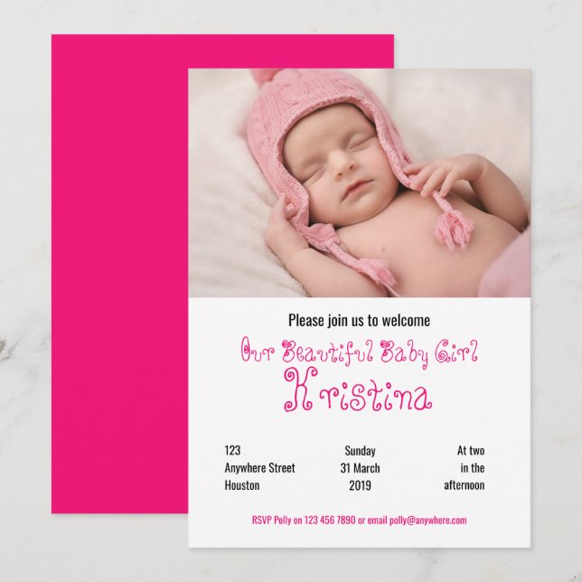 Welcome Baby Girl Duwer Foto Party Einladung (Vorne/Hinten)