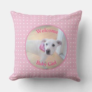 Welcome Baby Girl Foto Niedlicher Welpenhund Kissen