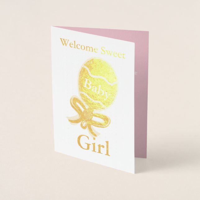 Welcome Baby Girl Gold Footing Card Folienkarte (Vorderseite)