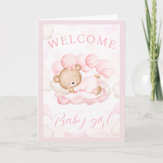 Welcome Baby Girl Individuelle Name Pink Bear Card Karte
