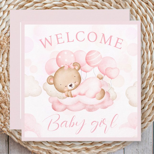 Welcome Baby Girl Name Personalisiert Pink Bear Ca (Welcome Baby Girl Name Personalized Pink Bear Card)