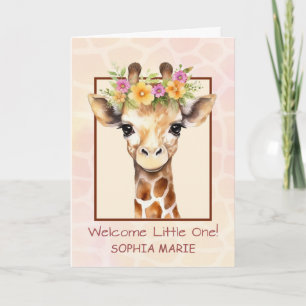 Welcome Baby Girl Personalize Sweet Safari Jungle Karte
