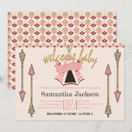 Welcome Baby Girl - Teepee und Pfeile Einladung