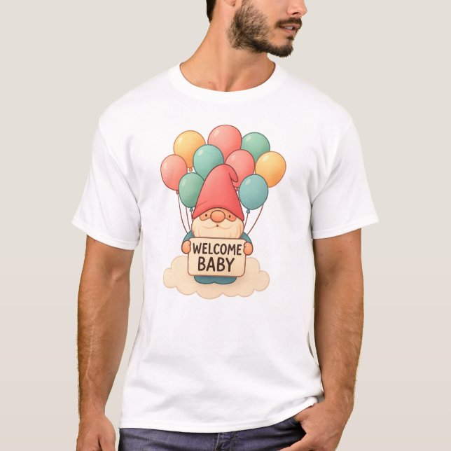 Welcome Baby Gnome mit Pastel Balloons T-Shirt (Vorderseite)
