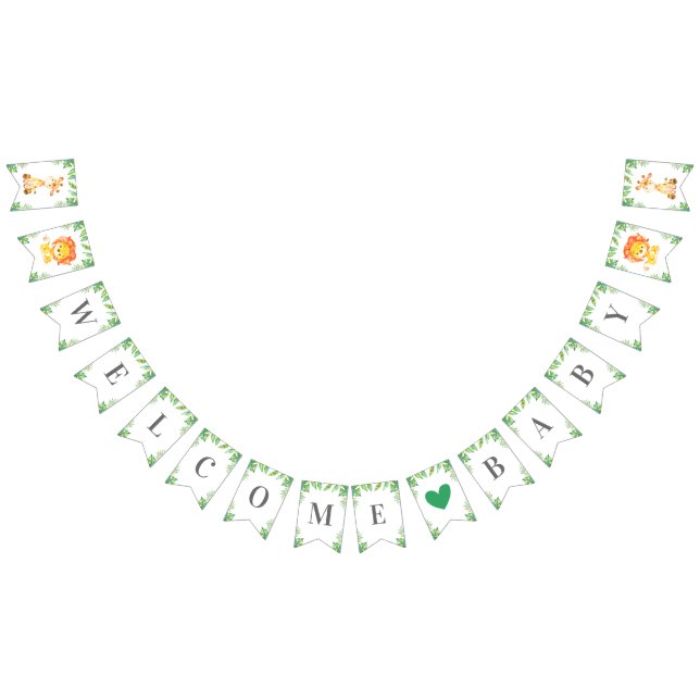 Welcome Baby Green Jungle Safari Dusche Sprinkle Wimpelkette (Alle)