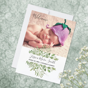 Welcome Baby Greenery Foto Birth Ankündigung