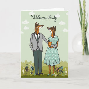 Welcome Baby - Hipster Foxes Babykarte Ankündigung