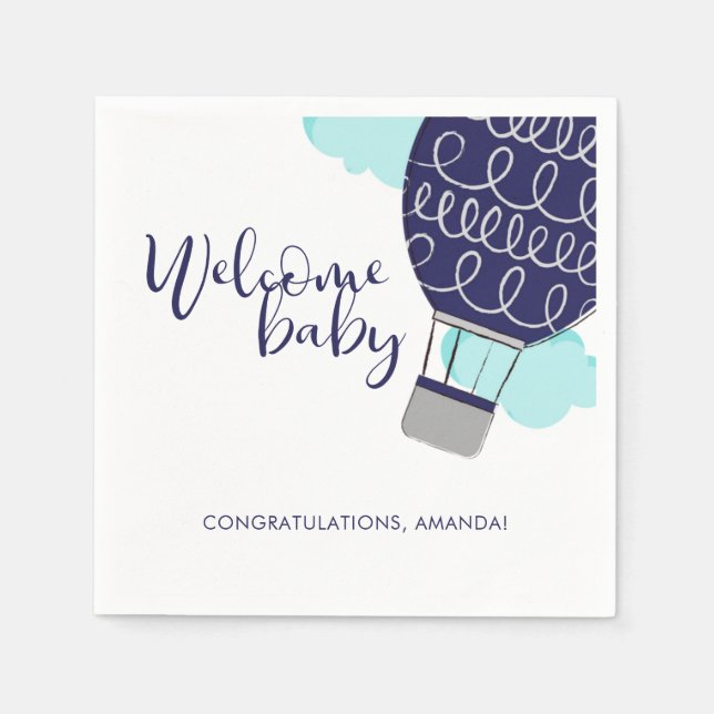 Welcome Baby Hot Air Ballon Babydusche Serviette (Vorderseite)