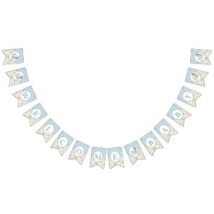 Welcome Baby Igel Floral Bunting Flag - Blau Wimpelkette