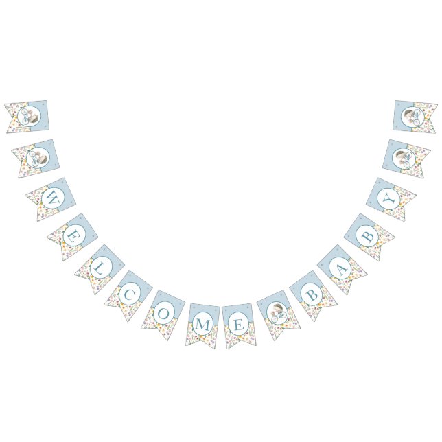 Welcome Baby Igel Floral Bunting Flag - Blau Wimpelkette (Alle)