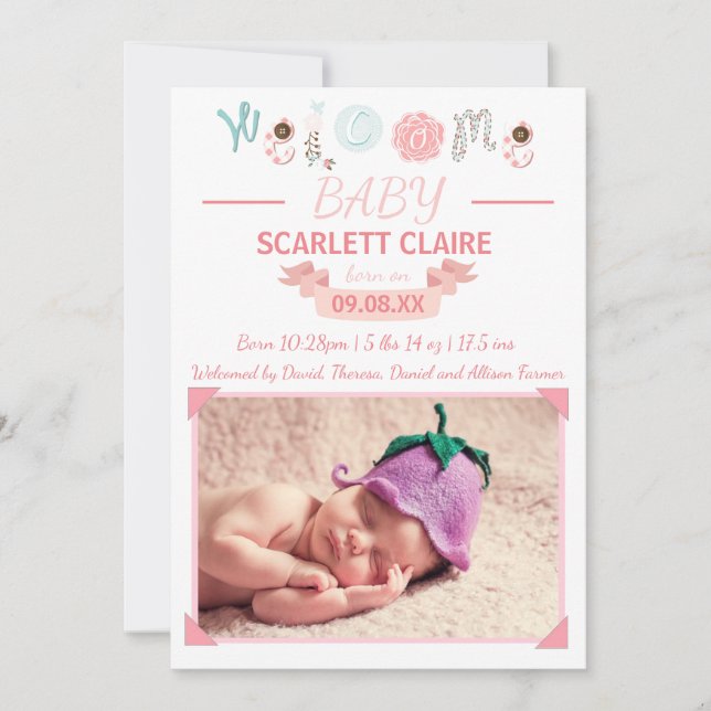 Welcome Baby mit Foto - Geburtsankündigung Ankündigung (Vorderseite)