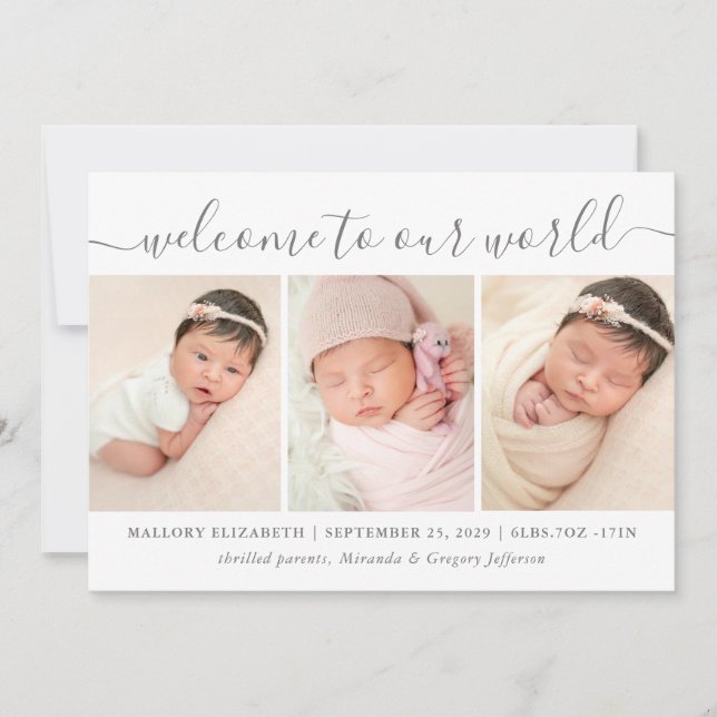 Welcome Baby Modern Foto Collage Birth Ankündigung (Vorderseite)