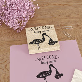 Welcome Baby Modern Stork Birth Stats Rubber Brief Gummistempel