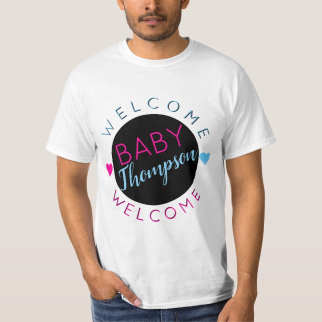 Welcome Baby| Pink & Blue Team Wheels T-Shirt (Vorderseite)