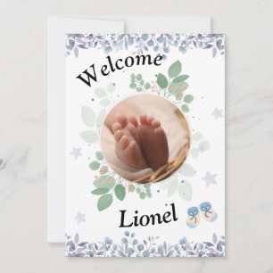Welcome baby round photo boy dankeskarte