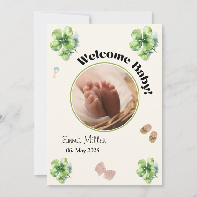 Welcome baby round photo einladung (Vorderseite)