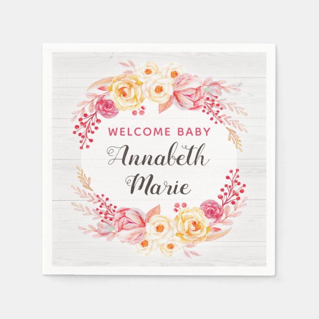 Welcome Baby Shabby Chic Rustic Floral Baby Dusche Serviette (Vorderseite)