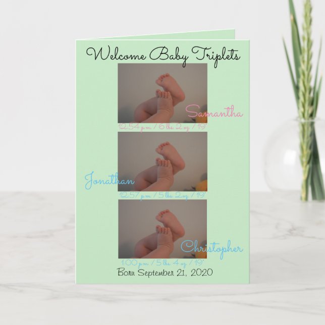 Welcome Baby Triplets Girl Boys Birth Stats FOTOS Ankündigung (Vorderseite)
