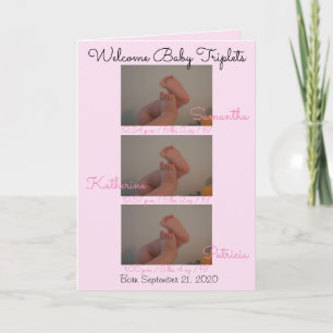 Welcome Baby Triplets Girls Birth Stats Foto Card Ankündigung
