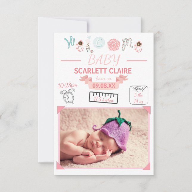 Welcome Baby with Drawings - 3x5Birth Ankündigung (Vorderseite)