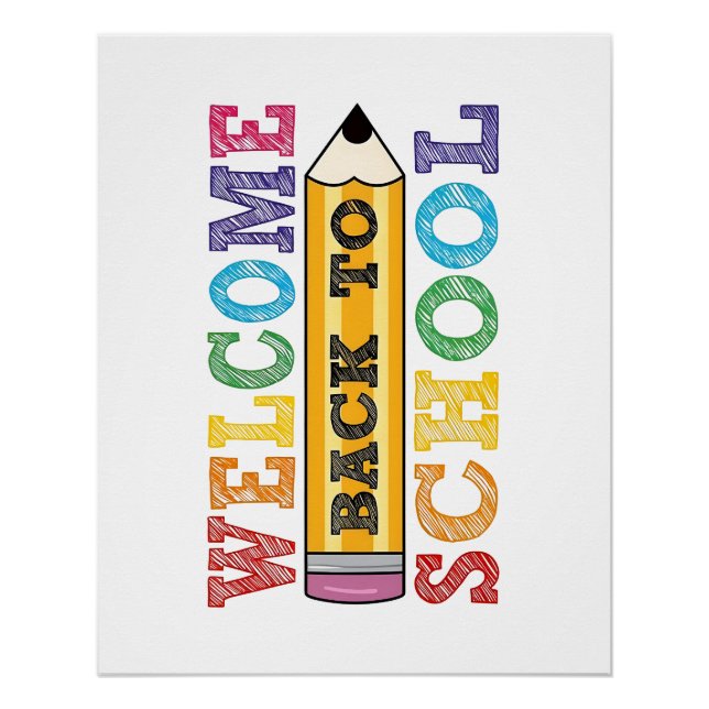 Welcome Back to School – Pencil Illustration Poster (Vorderseite)