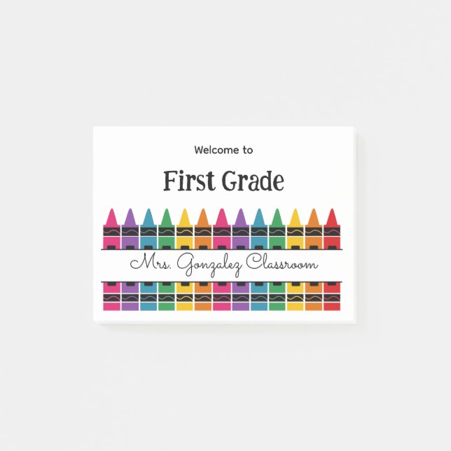 Welcome Back to School Rainbow Crayon  Post-it Klebezettel (Vorderseite)